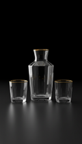 Crystal glass carafe set gold rim detail